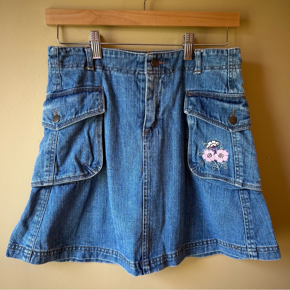 Y2K Disney Fairies Floral Denim Jean Skirt Skort Girls Size 16 Embroidered